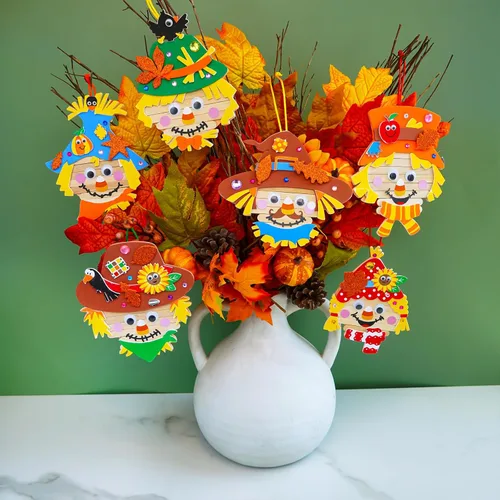 Miniatura 7 de Winlyn 24 juegos de manualidades de otoño para hacer cabezas de espantapájaros, palitos de palo, cabezas de espantapájaros, adornos de arte
