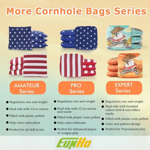 Miniatura 7 de EunHo Cornhole Bags Regulation Dual Sided Set of 8, Professional Cornhole Bean Bags Slick & Sticky Side Bags with Carry Bag Vaca/Águila