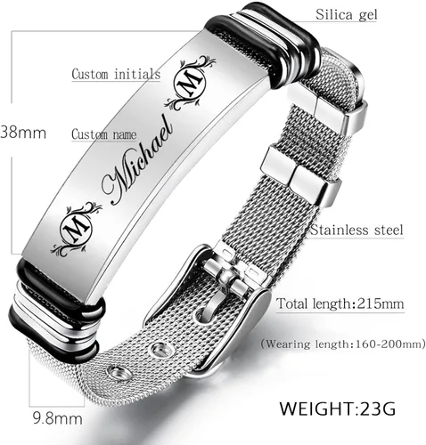 Miniatura 2 de LoraPetid Pulseras personalizadas para hombres, pulseras de acero inoxidable grabadas con fotos y texto, pulseras de joyería personalizadas