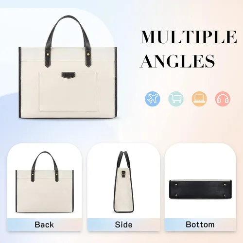 Miniatura 7 de Missnine Bolsa de lona para laptop de 15.6 pulgadas, bolsa de hombro de trabajo, maletín casual para viajes, oficina, universidad