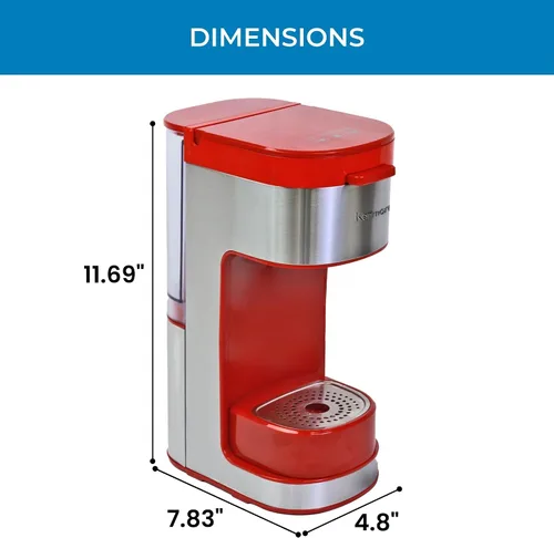 Miniatura 7 de Koolatron Kenmore Cafetera de una porción y Taza de Viaje de Acero Inoxidable, Compatible con Cápsulas/Pods y Café Molido, Compatible con K Cup, Rojo