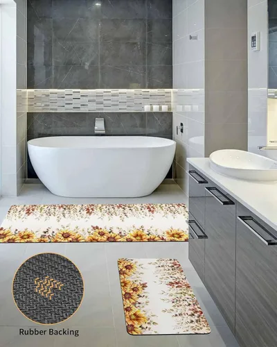 Miniatura 5 de Tapete de baño de eucalipto y girasol para bañera, antideslizante, de secado rápido y absorbente, de tierra de diatomeas, fregadero de cocina