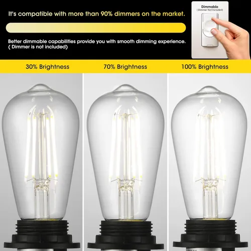 Miniatura 5 de Gozelux – Bombillas LED con diseño vintage, rosca Edison, 6 vatios equivalentes a 60 vatios, luz blanca brillante de alta luminosidad 4000K, Blanco