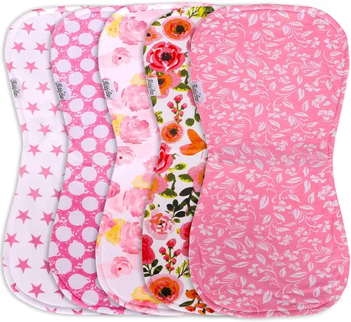 Miniatura 10 de KiddyStar Paquete de 5 paños de algodón orgánico para eructos, grandes, ultrasuaves de 3 capas para eructos, hombros y manos, altamente absorbentes