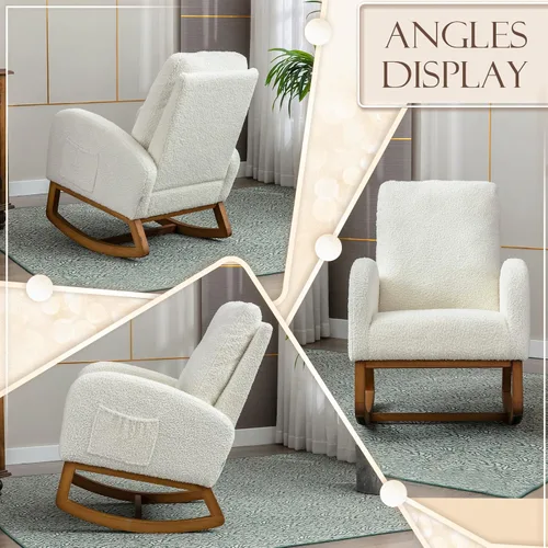 Miniatura 7 de Comfy - Silla mecedora tapizada para guardería o relajación, sillón de sala de estar con respaldo alto, mecedora moderna con bolsillo lateral