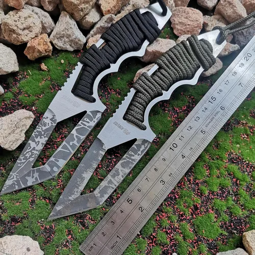 Miniatura 2 de Cuchillo de caza de hoja fija de 8.07 pulgadas con funda de nailon, cuchillo de supervivencia, cuchillo Bowie de espiga completa con mango de Negro