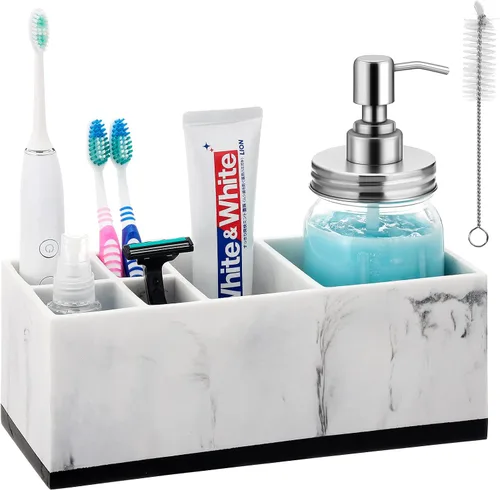 Miniatura 9 de VITVITI Portacepillos de dientes para baño, organizador de baño, encimera de baño, 5 compartimentos, accesorios de baño, almacenamiento para pasta