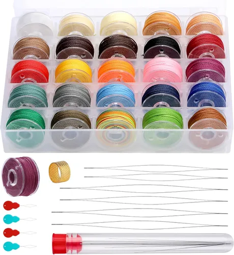 Miniatura 8 de Juego de hilos de cera de 25 colores, cuerda encerada para manualidades para fabricación de joyas, hilo de bobina de 0.018 in con aguja de cuentas