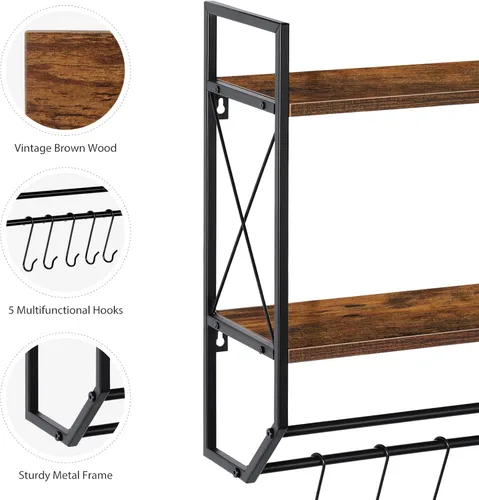 Miniatura 4 de Toallero de baño de 2 niveles con toallero, toallero rústico con estante para almacenamiento de pared con ganchos sobre estante de inodoro, estante