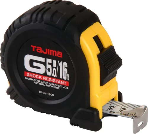 TAJIMA Cinta métrica de la serie G de 16 pies x 1 pulgada con doble escala métrica/estándar y hoja revestida de acrílico - G-16/5MBW