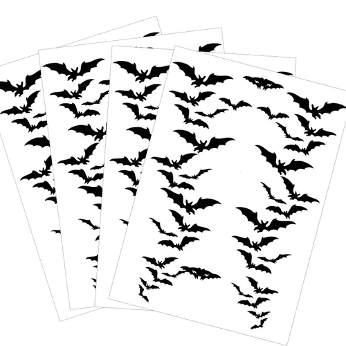 Tatuajes de murciélagos falsos, 4 hojas de tatuajes temporales de murciélago vampiro volador negro para disfraz de Halloween