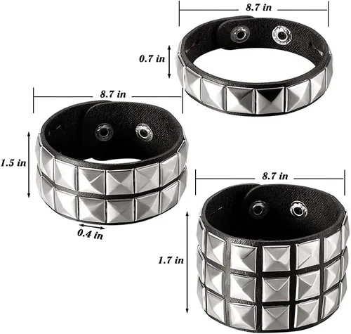 Miniatura 2 de TURTLEDOVE Punk Leather Bracelet Set - 3PCS Goth Leather Wristband with Metal Studded - Cuff Bangle for Men Women Pulsera con 3 tachuelas
