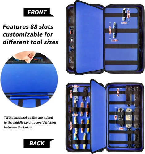 Miniatura 2 de GWCASE Vitrina para más de 66 cuchillos de bolsillo. Soporte plegable, organizador de almacenamiento de mariposas, bolsa de transporte para Azul