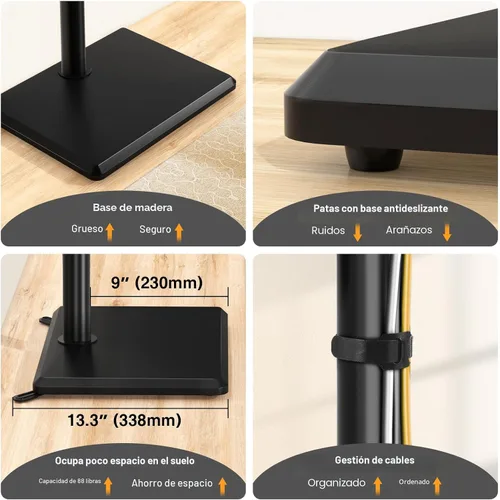 Miniatura 6 de TVON Soporte de piso para TV con soporte para la mayoría de las pantallas planas/curvas de 32 a 60 pulgadas hasta 88 libras, soporte de TV ajustable