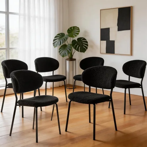 Miniatura 19 de Homedot Juego de 2 sillas de comedor tapizadas negras, modernas sillas de cocina de mediados de siglo tapizadas con cojín acolchado para comedor