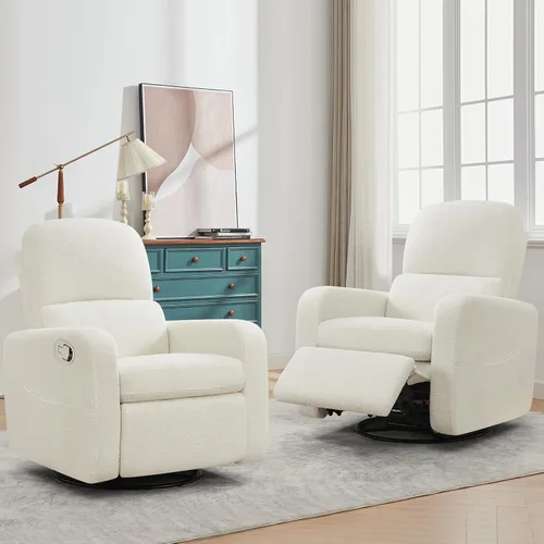 Miniatura 8 de Sillón Mecedor Reclinable Giratorio, Sillón Glider Reclinable de Boucle Extra Grande para Guardería, Sillas Reclinables con Balanceo Manual y Apoyo