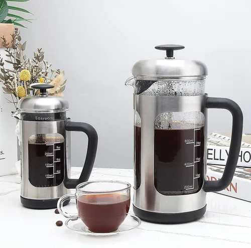 Miniatura 6 de Easyworkz Prensa francesa de acero inoxidable 34 oz Cafetera Tetera con mango de agarre suave Plateado