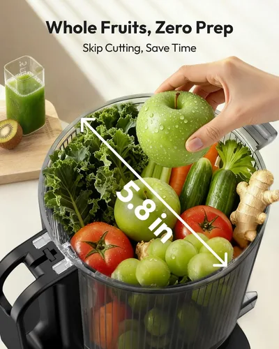 Miniatura 2 de Máquinas de exprimidor, exprimidor de prensa fría EUHOMY con tolva de alimentación ancha de 5.8" para verduras y frutas enteras con 400W, alto Negro