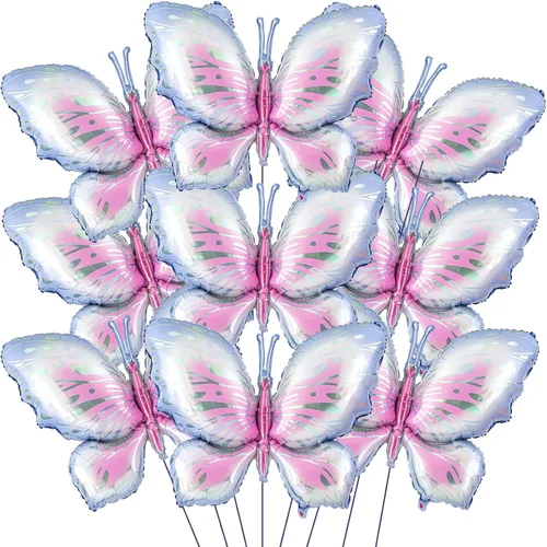 Miniatura 7 de Poen 12 globos de mariposa moradas de 40 pulgadas a granel, globos de mariposa de hadas para decoraciones temáticas de mariposas, bodas, cumpleaños