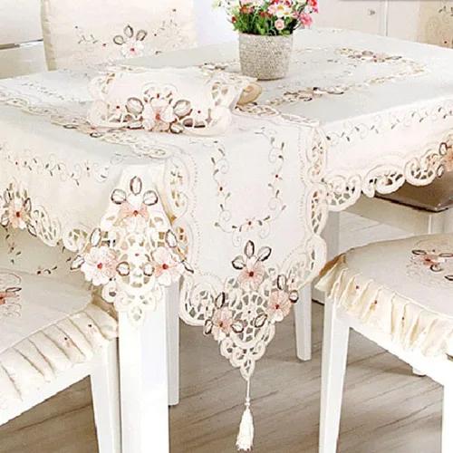 Miniatura 7 de LeLehome - Mantel de encaje bordado con flores color café