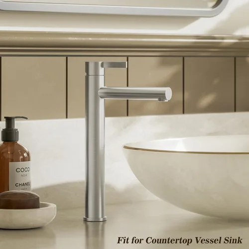 Miniatura 2 de Phiestina FH01-BN-V - Grifo de lavabo de baño de níquel cepillado de un solo agujero, grifo de baño moderno de una sola manija, con drenaje
