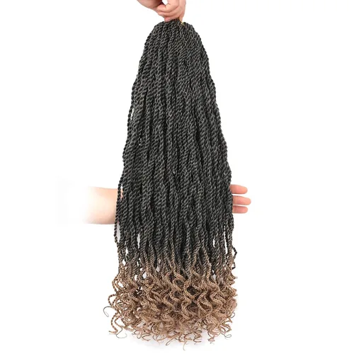 Miniatura 28 de Leeven Cabello de Ganchillo Rizado Senegalés de 12 Pulgadas, 8 Paquetes Trenzas de Ganchillo Cortas Ombre Marrón, Trenzas Havana Pequeñas #T30