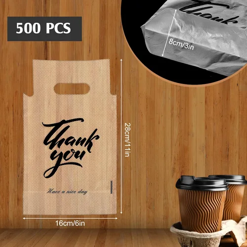 Miniatura 2 de PerKoop 500 Pz Portador de bebidas para entrega Portavasos transparente con asa Bolsas de agradecimiento Portavasos desechables de una sola toma