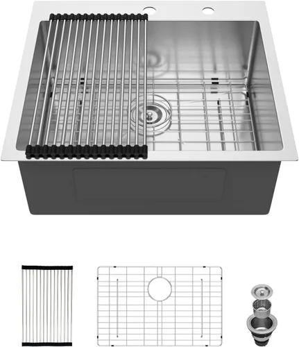 Miniatura 17 de Fregadero de cocina para exteriores, 21 x 20 pulgadas, fregadero de barra para exteriores, fregaderos de cocina de acero inoxidable de montaje