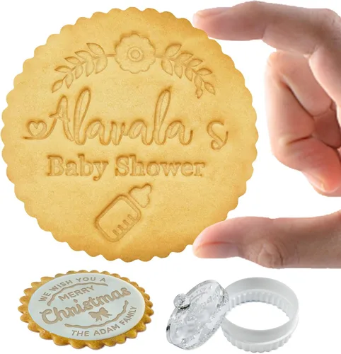 Miniatura 8 de Sello de galletas de Navidad personalizado con apellido, sellos de galletas personalizados con asa para hornear regalos de cortador de acrílico