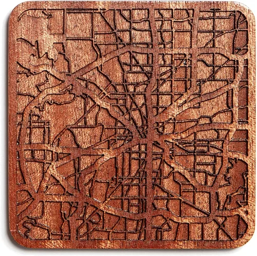 Miniatura 9 de Posavasos Amsterdam Map by O3 Design Studio, 1 pieza, posavasos de madera Sapele con mapa de la ciudad, hecho a mano, varias ciudades opcionales