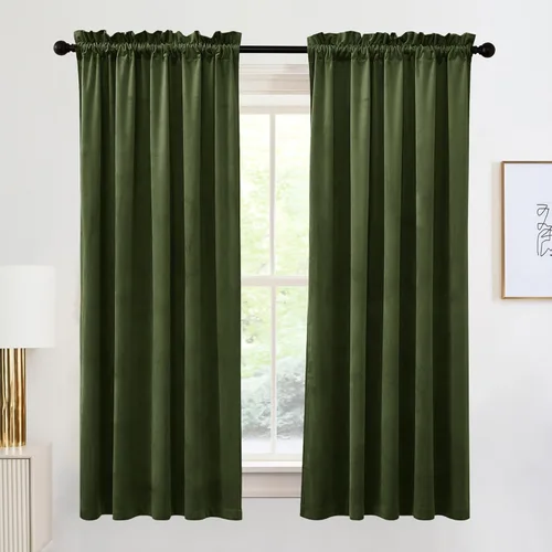 RYB HOME Cortinas de terciopelo verde oliva de 72 pulgadas de largo, cortinas opacas con aislamiento térmico, tratamiento de ventana, decoración