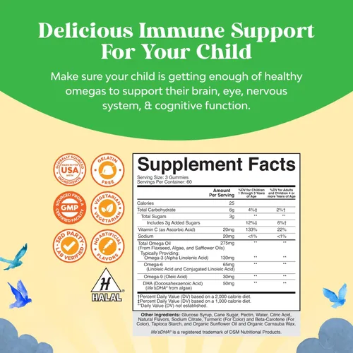 Miniatura 3 de Gomitas Omega DHA para niños, ácidos grasos Omega 3, 6, 9 con vitamina C para el cerebro, inmunidad y visión, DHA nutricional para niños para un
