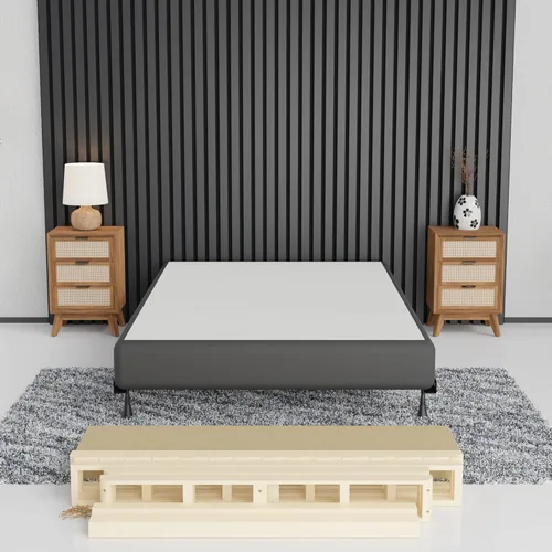Spring Coil Bobina, somier resistente de 4.5 pulgadas para soporte de colchón, base de madera natural duradera y fácil de montar, para Queen, color