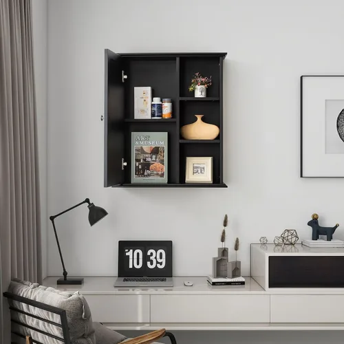 Miniatura 3 de Armario de pared de baño sobre el inodoro, armario de almacenamiento montado en la pared, gabinetes de madera para medicamentos para baño, Negro