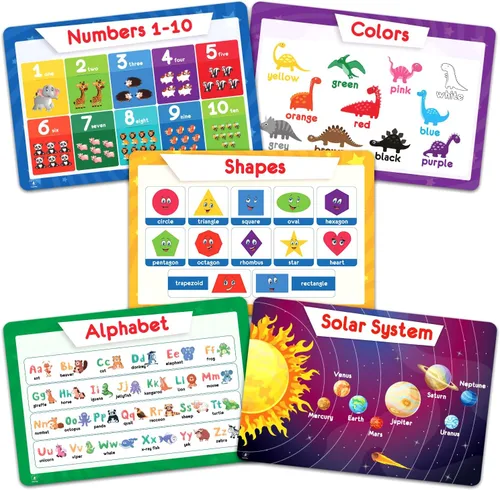 Simply Magic 5 manteles individuales educativos para niños, antideslizantes, lavables y reutilizables, de plástico, para niños, alfabeto, ABC,