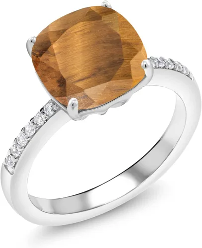 Miniatura 14 de Gem Stone King Anillo de compromiso de plata de ley 925 con piedra preciosa de corte cojín de 0.39 pulgadas Anillo de compromiso de aniversario