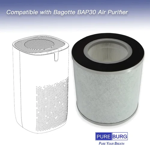 Miniatura 2 de PUREBURG Filtros HEPA de repuesto compatibles con el purificador de aire Bagotte BAP30, filtración H13 de 4 etapas de carbón activado 2 en 1