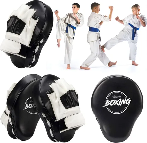 Miniatura 5 de Valleycomfy - Manoplas de boxeo curvadas de piel sintética para entrenamiento Negro blanco