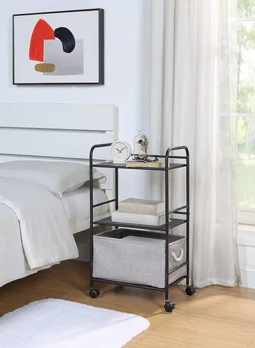 Miniatura 4 de SunnyPoint Carrito utilitario con ruedas de 3 niveles, organizador de almacenamiento de metal con ruedas, carrito de cocina móvil, organizador