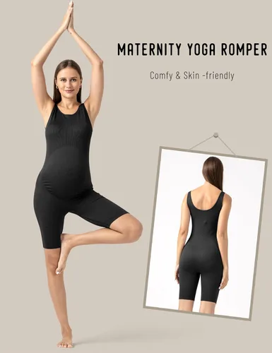 Miniatura 3 de SUNNYBUY Body de maternidad para mujer, sin costuras, para embarazo, acanalado, bodycon, pijama, camiseta sin mangas, pantalones cortos