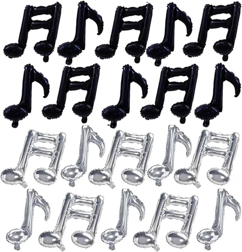 Miniatura 30 de 10 piezas de globos de nota musical negros de Mylar de 17 pulgadas, globos de feliz cumpleaños, globos de música para usar en cumpleaños, fiesta