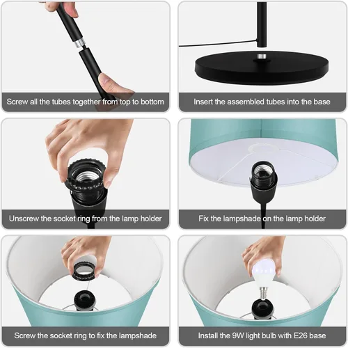 Miniatura 8 de Lámpara de pie negra, lámpara de pie LED de 58 pulgadas de alto, lámparas de sala de estar simples con pantalla, interruptor de pedal de pie