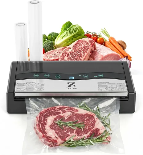90kPa - Sellador al vacío 10 en 1 para alimentos, doble sellado térmico para porciones de carne a granel, modos secos y húmedos, cortador integrado