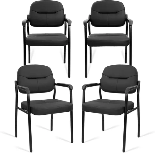 Miniatura 33 de CLATINA Sillas de recepción de espera sin ruedas, silla de invitados de cuero con brazos acolchados, modernas sillas de escritorio de oficina marrón