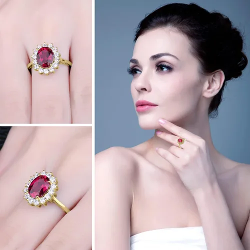 Miniatura 5 de JewelryPalace - Anillos de compromisoaniversario estilo princesa Diana Kate Middleton, con piedra natal de zafiro y halo pmujer, 14 quilates