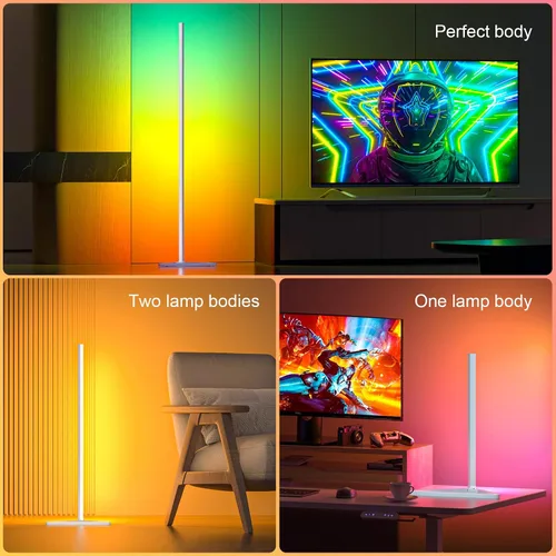 Miniatura 2 de MIHEAL Lámpara de pie de esquina – Lámpara de esquina LED RGB inteligente con aplicación y control remoto, 16 millones de colores y más de 68 Blanco