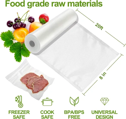 Miniatura 3 de Bolsas selladoras al vacío – 8 pulgadas x 20 pies (3 rollos) – Rollos de grado comercial Sous Vide & Food Saver, reutilizables y redimensionables