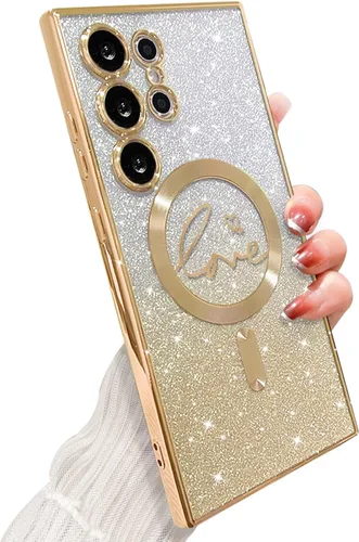 Miniatura 87 de ZONRW - Funda para Samsung Galaxy S22 Ultra magnética, para mujeres y niñas, cubierta trasera suave, lujosa, con corazón de amor, bling, degradado