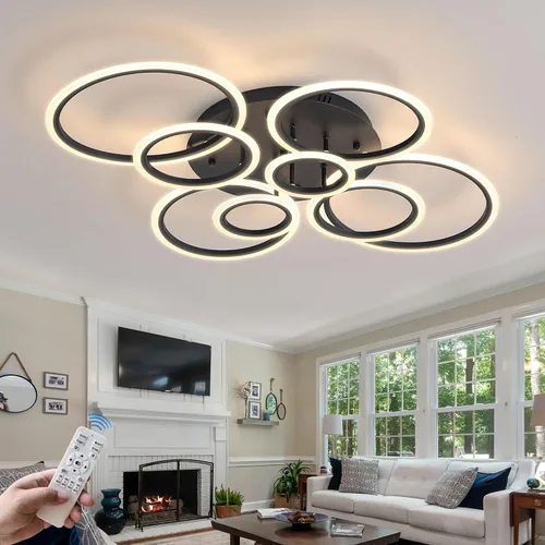 Miniatura 7 de Lámpara de techo LED moderna de 41 pulgadas con control remoto regulable de 8 anillas, lámpara de techo blanca empotrada para sala de estar