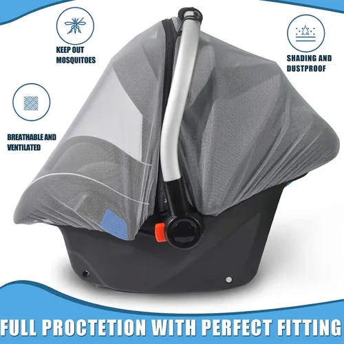 Miniatura 4 de Sysmie Mosquitera para asientos de coche de bebé – Red de malla de insectos para asiento de coche infantil con cremallera, ajuste universal, calidad